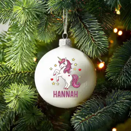 Personalized Unicorn Christmas Bauble In Childrens Family Xmas Tree Decorations Custom Customised UV Printed